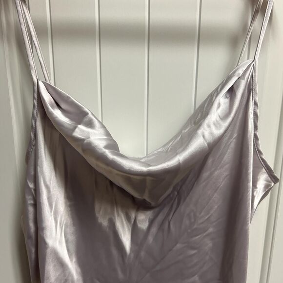 Vintage Bebe Silver Metallic Cowl Neck Slip Dress Nightie Made in the USA Sz XL - Picture 2 of 4